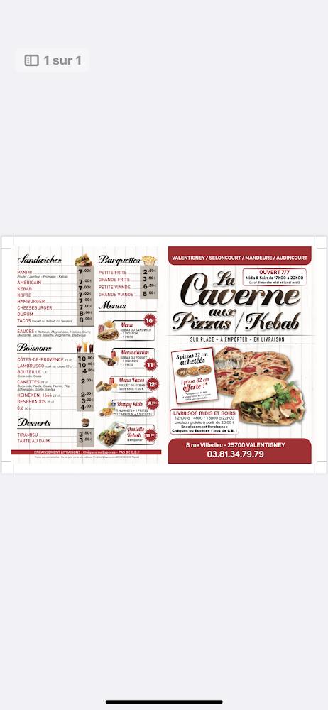 La Caverne aux Pizzas/Kebab - Menu Image 1
